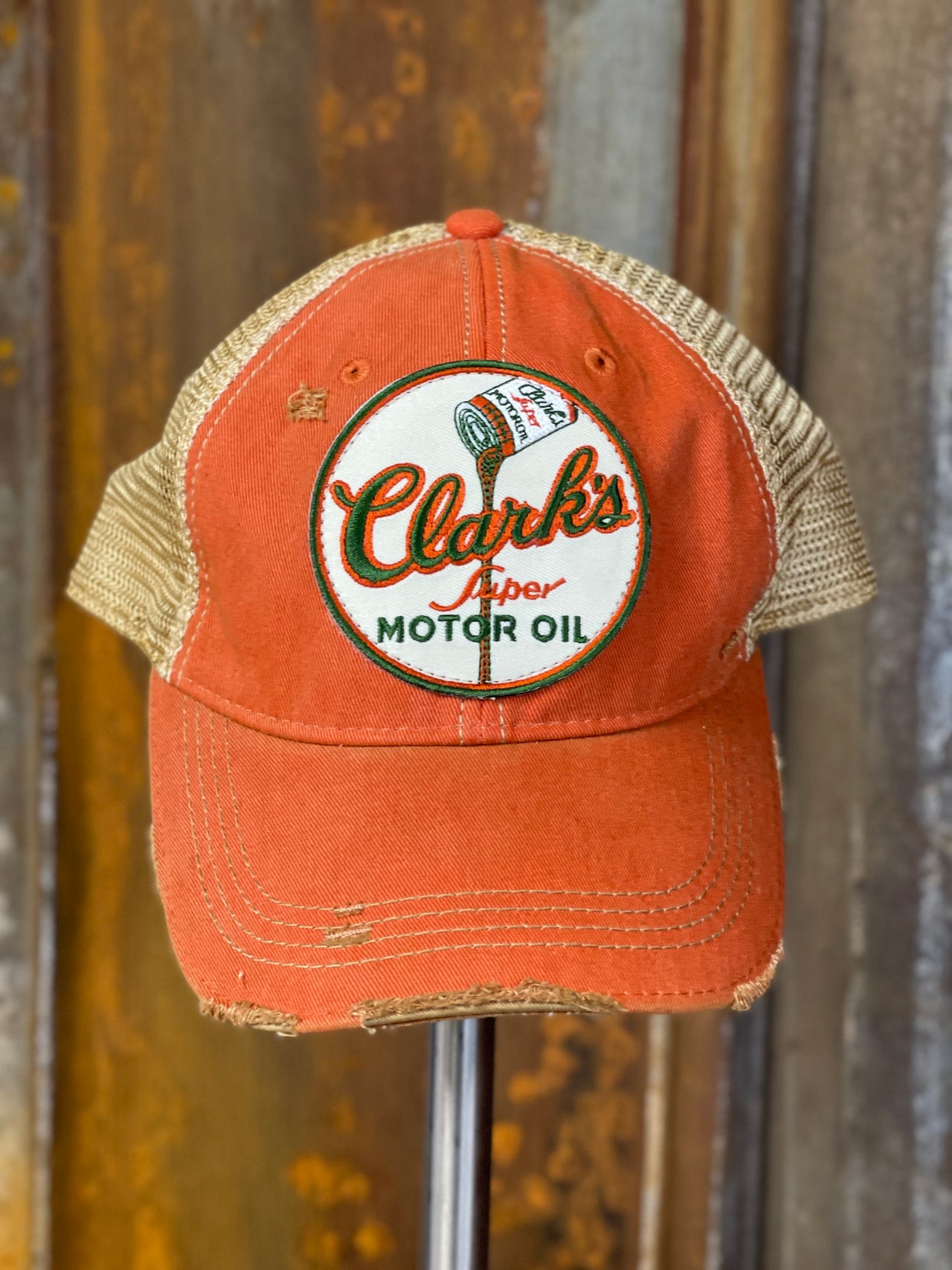 Clark's Motor Oil Hat - Distressed Orange Snapback