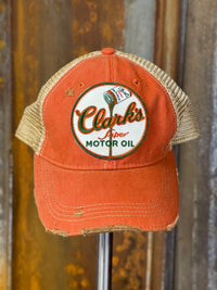 Thumbnail for Clark's Motor Oil Hat - Distressed Orange Snapback