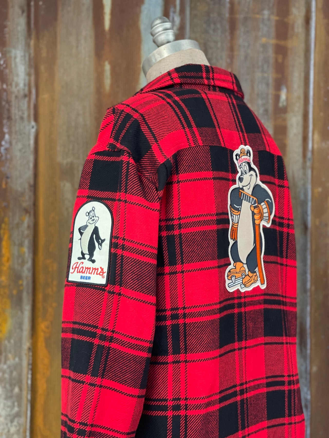 Hamm's HOCKEY BEAR Heavyweight Brawny Flannel- Red/ Black Plaid