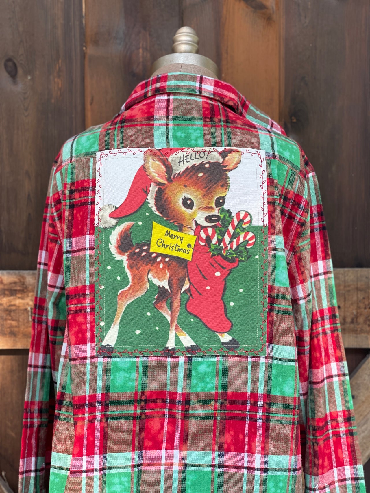 SANTAS LITTLE HELPER Flannel- Mistletoe Distressed Plaid