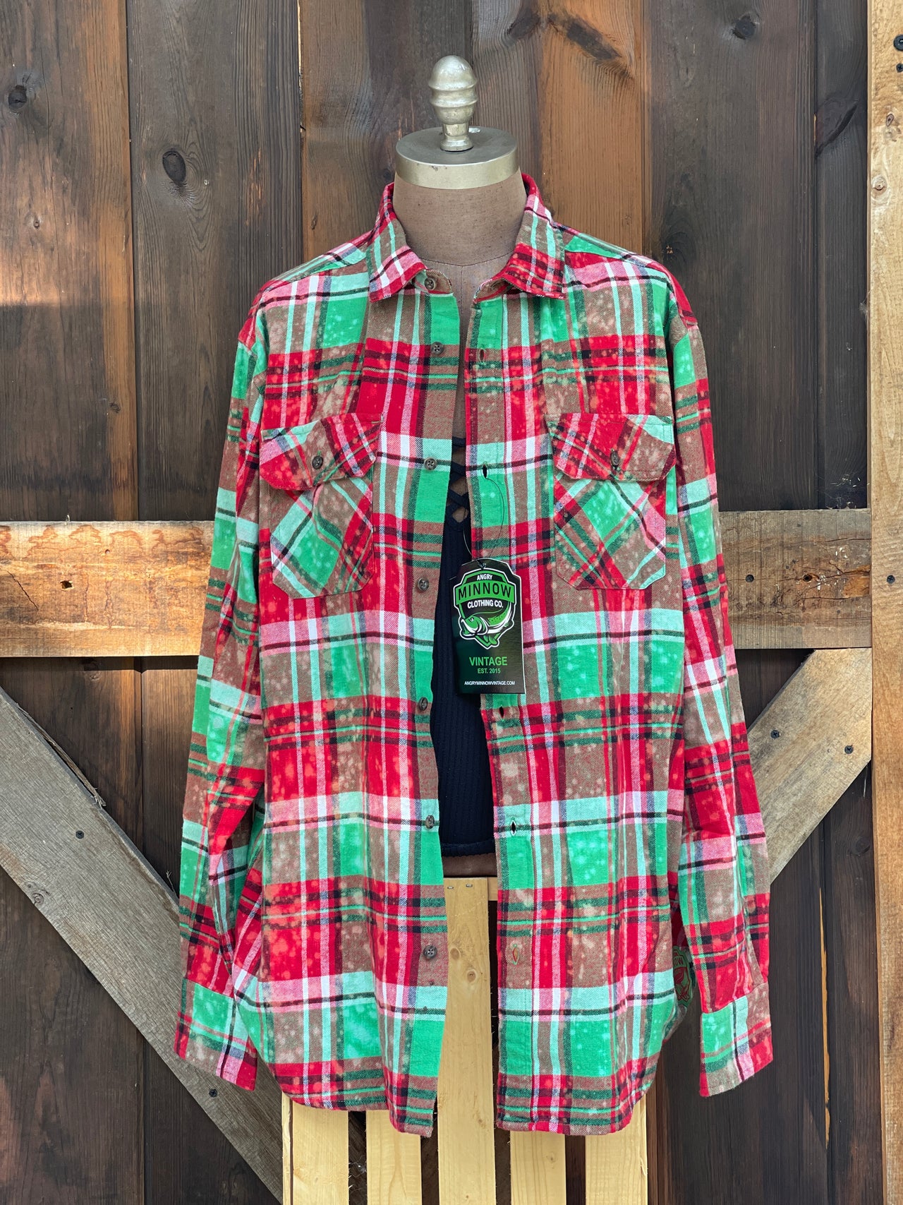 SANTAS LITTLE HELPER Flannel- Mistletoe Distressed Plaid