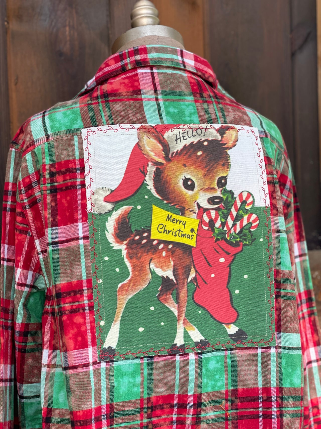 SANTAS LITTLE HELPER Flannel- Mistletoe Distressed Plaid