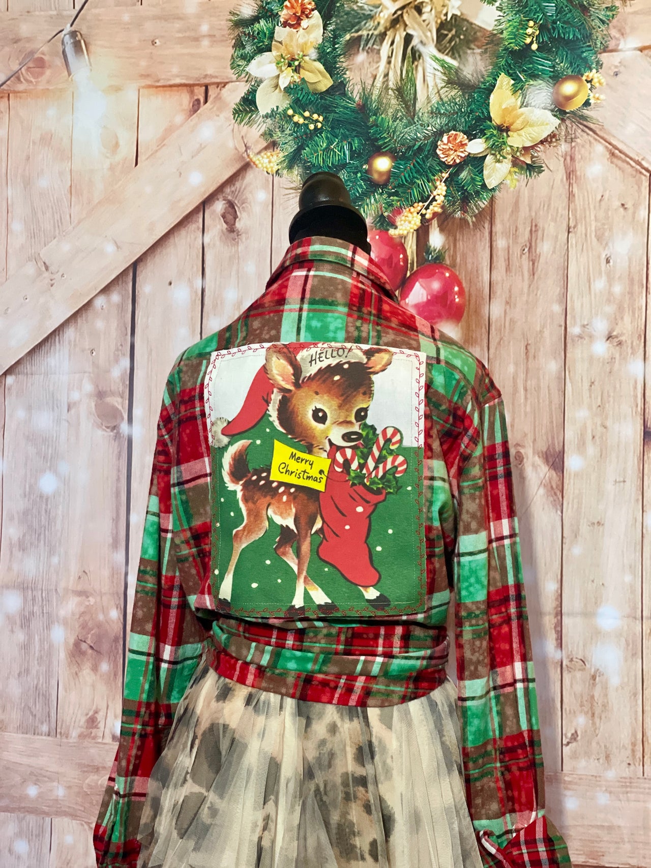 SANTAS LITTLE HELPER Flannel- Mistletoe Distressed Plaid