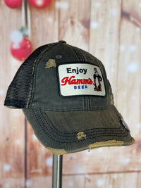 Thumbnail for Enjoy Hamm's Beer Hockey Hat- Distressed Carbon Mesh