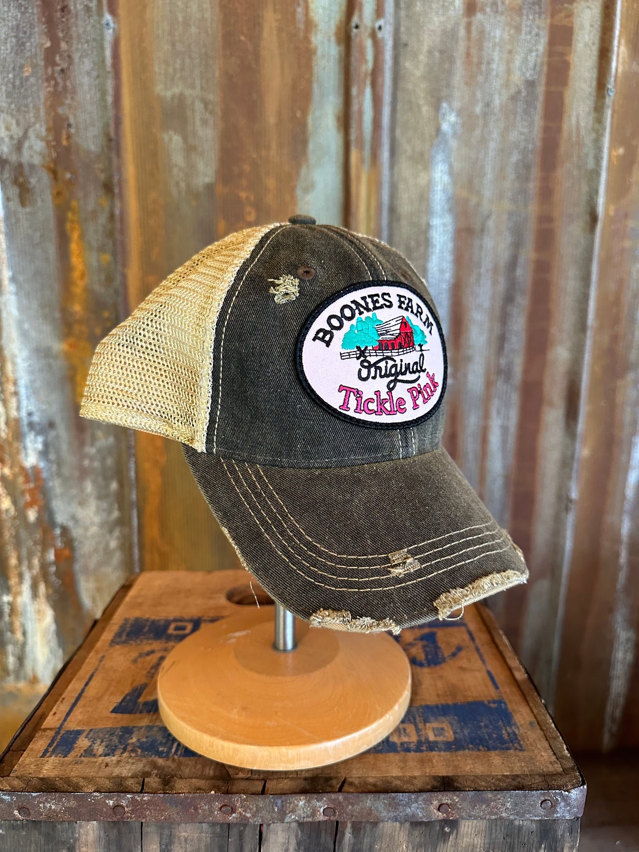 House Party Tickle Pink hat- Distressed Black SnapBack