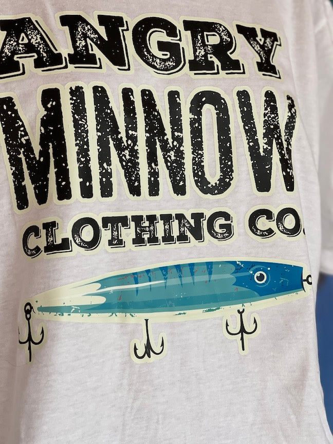 Angry Minnow Vintage Logo tees