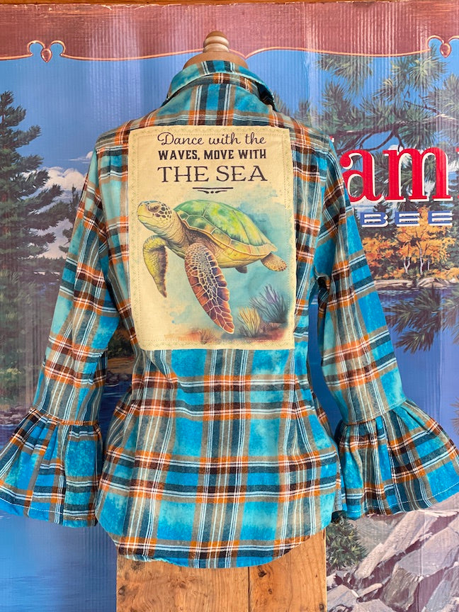 Flared Sleeve Flannel- DANCE WITH THE WAVES Size Small