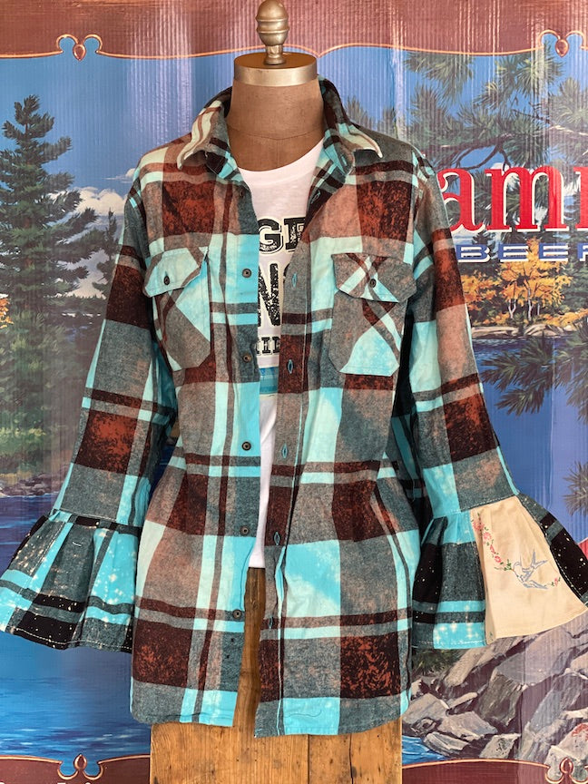 Flared Sleeve Flannel- SPRING SONG Size Xlarge