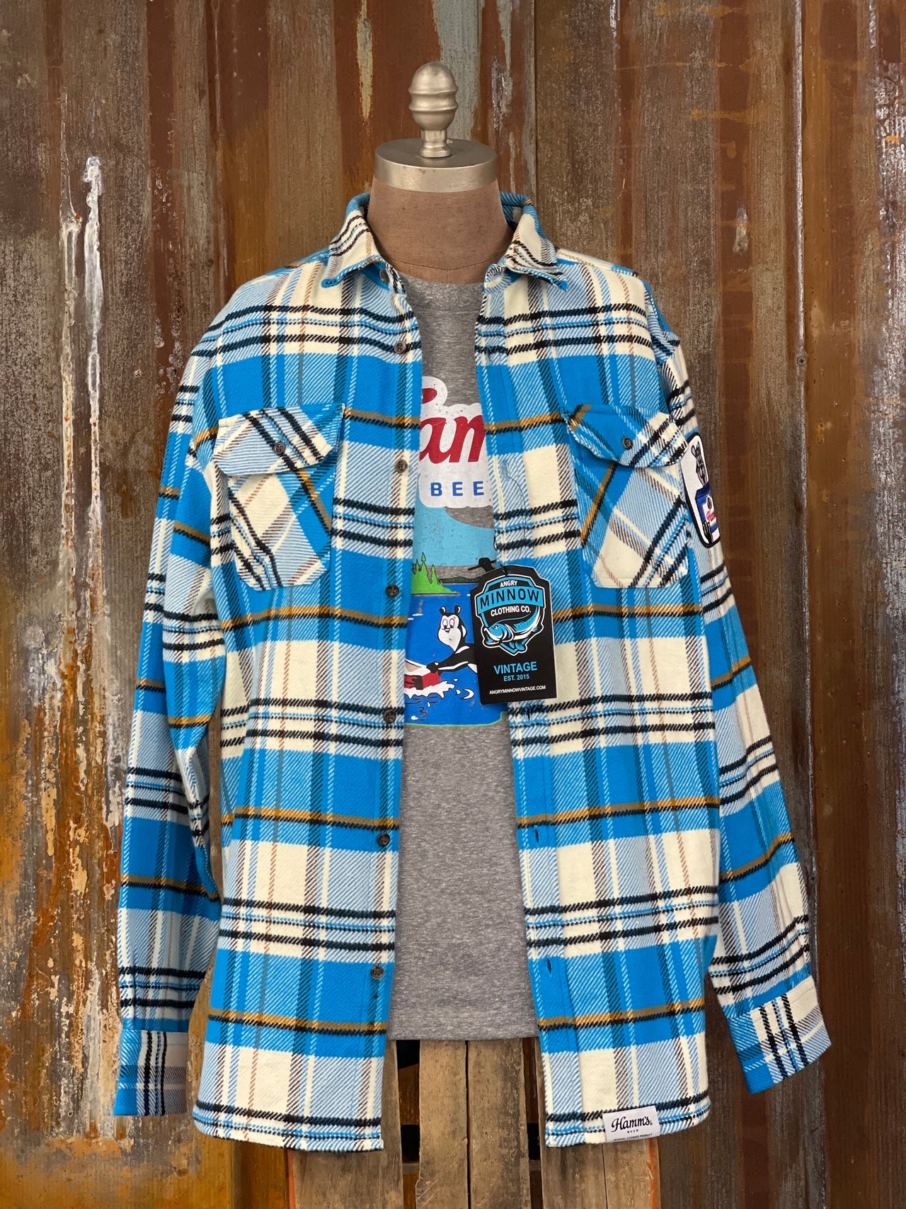 Hamm's HOCKEY BEAR Heavyweight Brawny Flannel- Blue/ White