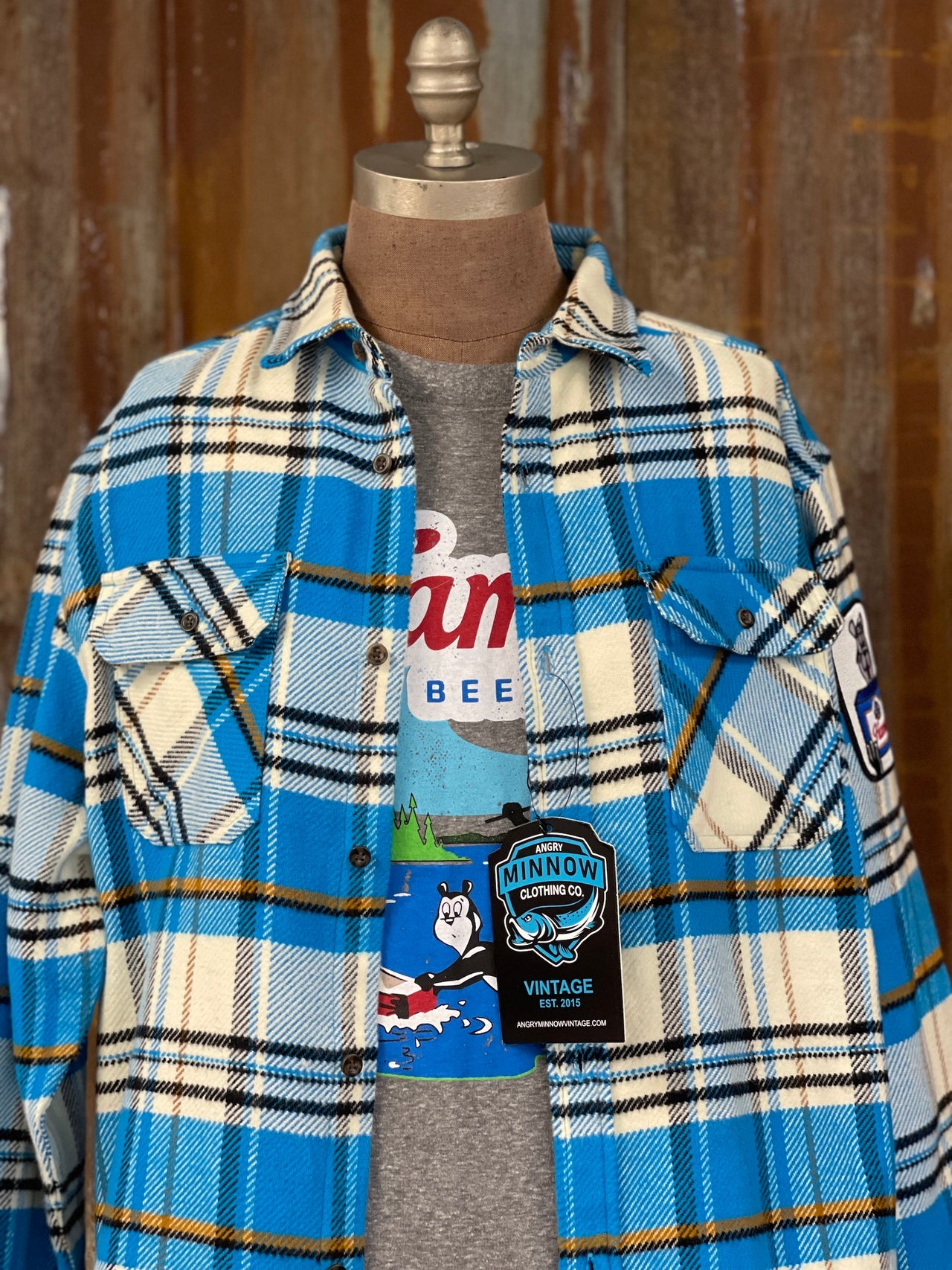 Hamm's HOCKEY BEAR Heavyweight Brawny Flannel- Blue/ White