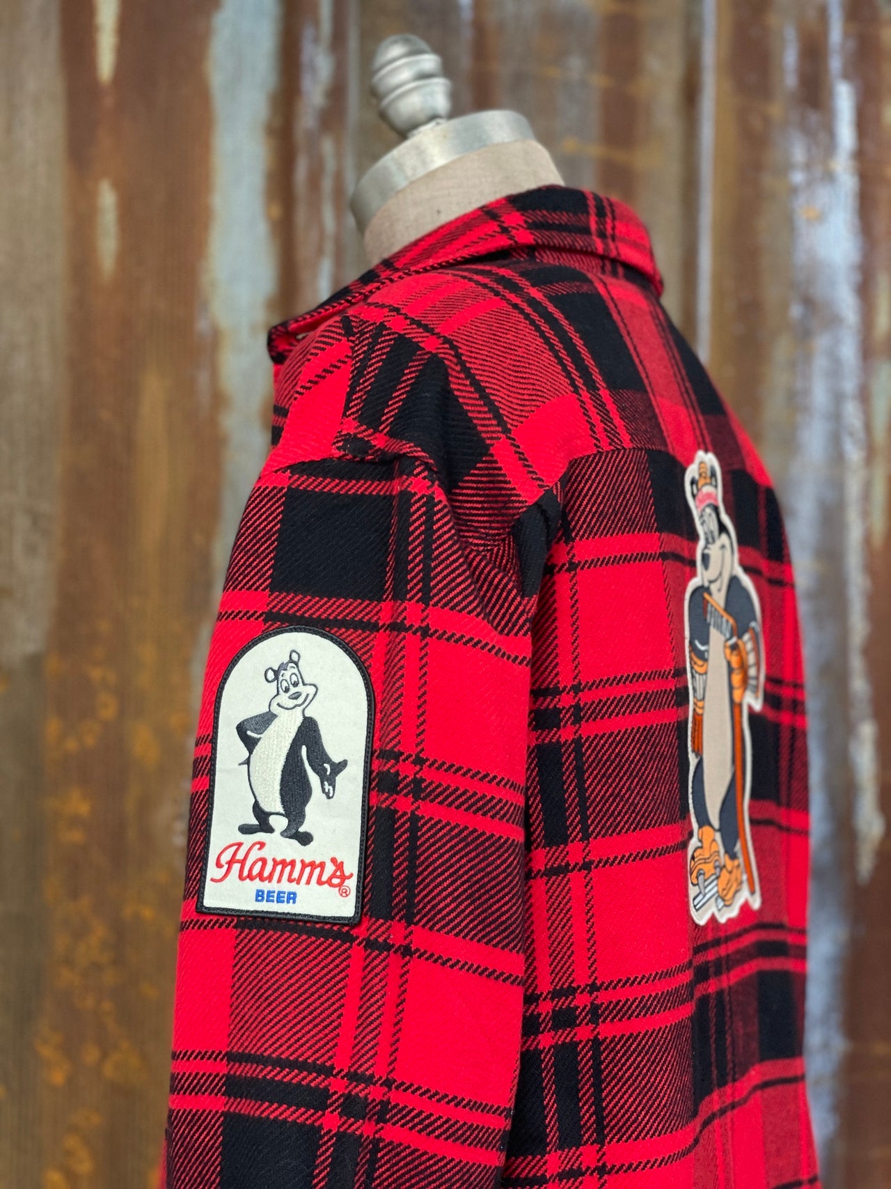 Hamm's HOCKEY BEAR Heavyweight Brawny Flannel- Red/ Black Plaid