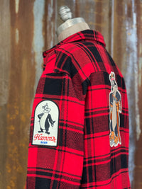 Thumbnail for Hamm's HOCKEY BEAR Heavyweight Brawny Flannel- Red/ Black Plaid