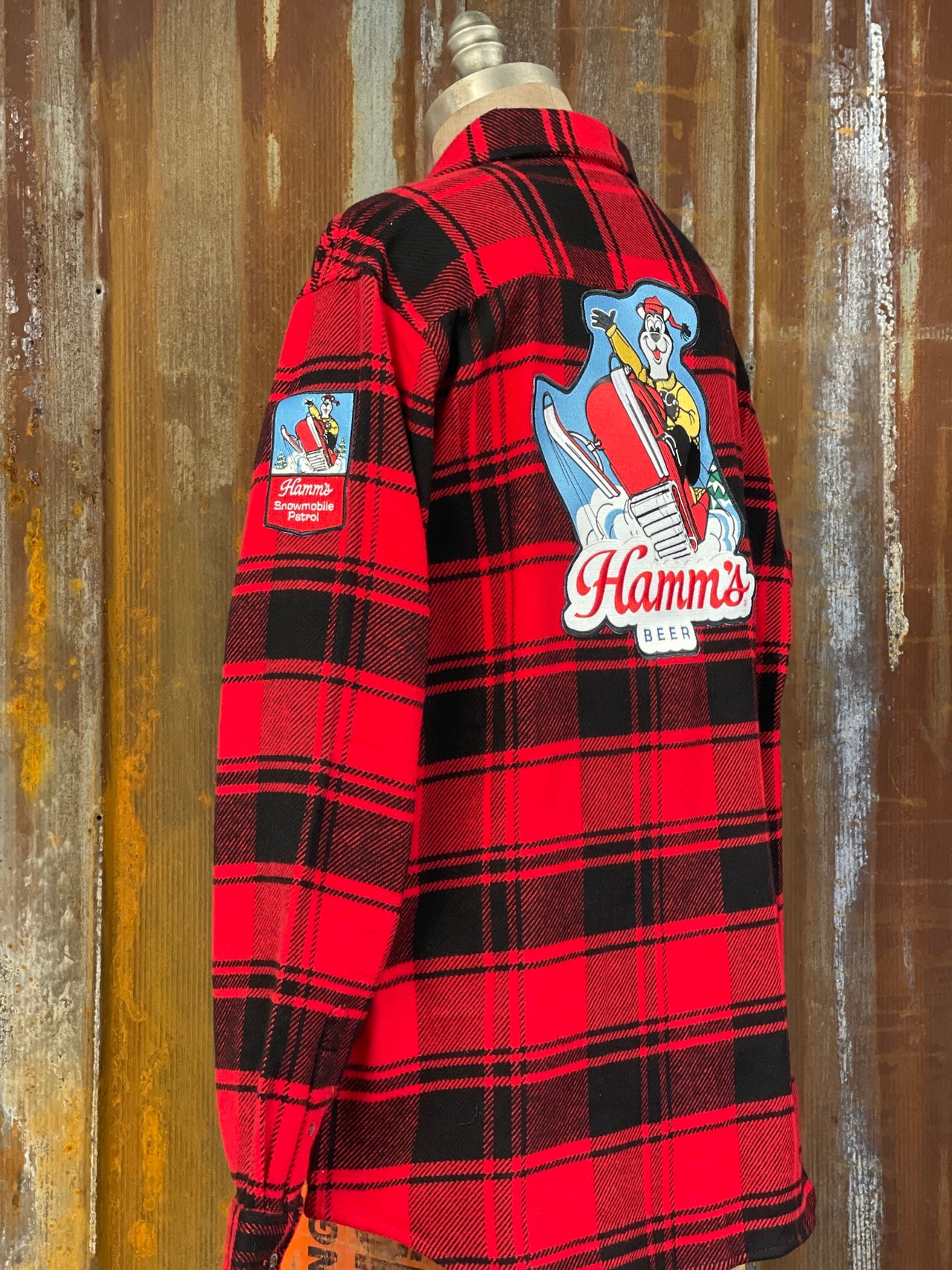 Hamm's SNOWMOBILE BEAR Heavyweight Brawny Flannel- Red/ Black