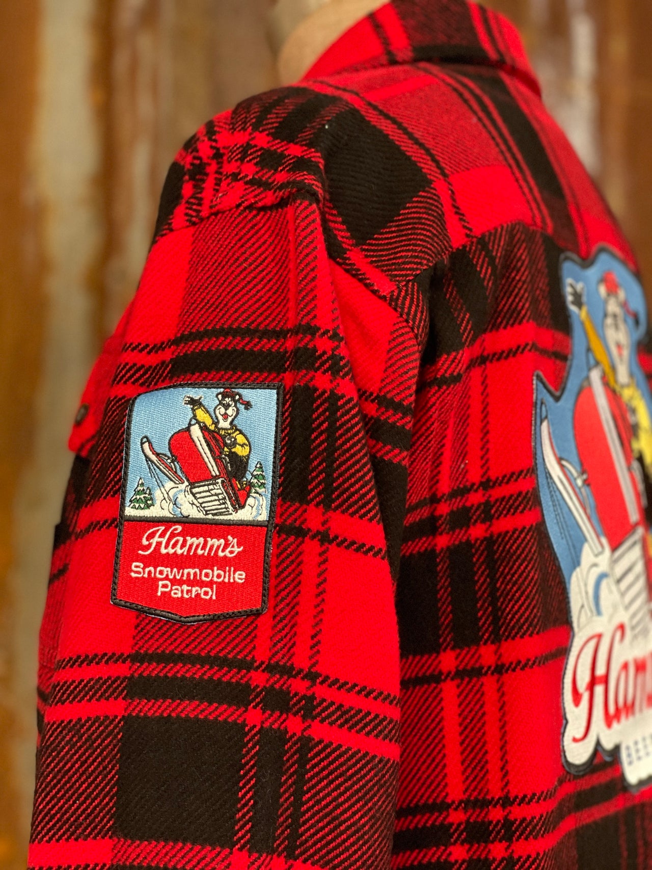 Hamm's SNOWMOBILE BEAR Heavyweight Brawny Flannel- Red/ Black