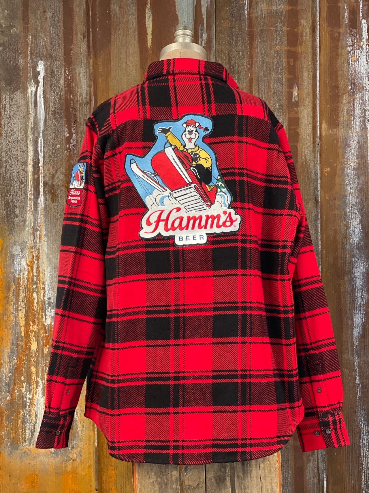 Hamm's SNOWMOBILE BEAR Heavyweight Brawny Flannel- Red/ Black