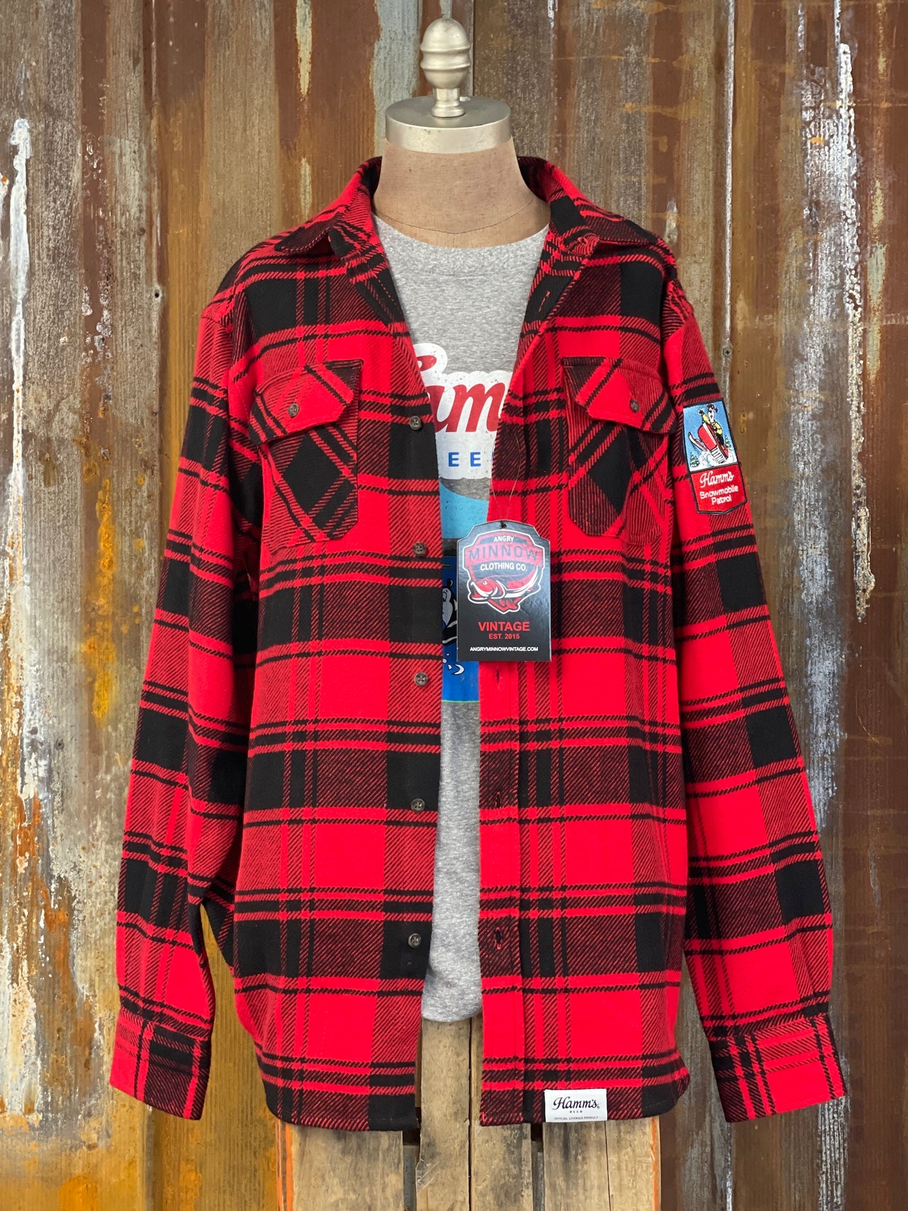 Hamm's SNOWMOBILE BEAR Heavyweight Brawny Flannel- Red/ Black