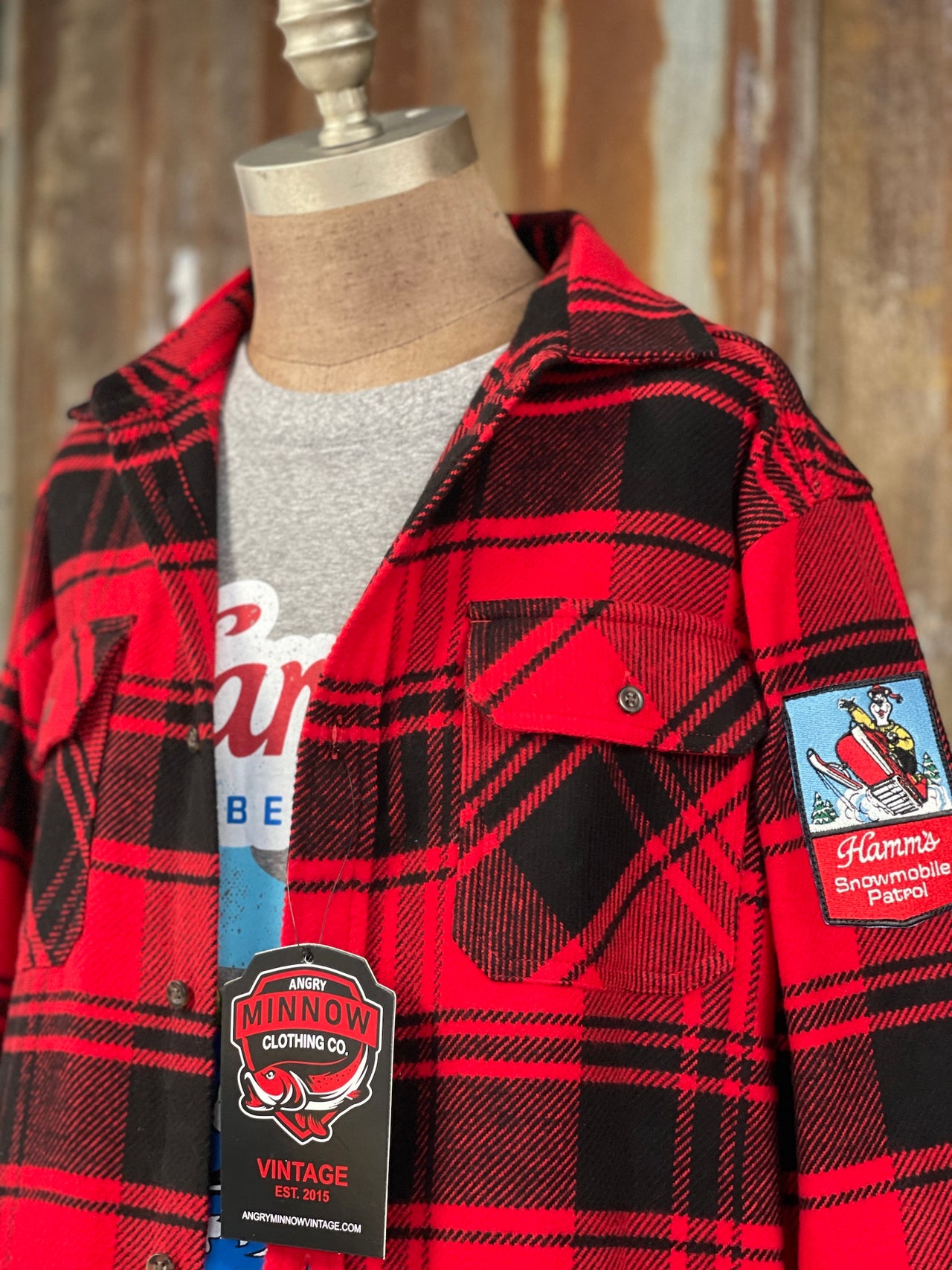 Hamm's SNOWMOBILE BEAR Heavyweight Brawny Flannel- Red/ Black