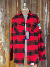 Thumbnail for Hamm's ICE FISHING BEAR Heavyweight Brawny Flannel- Red/ Black Plaid