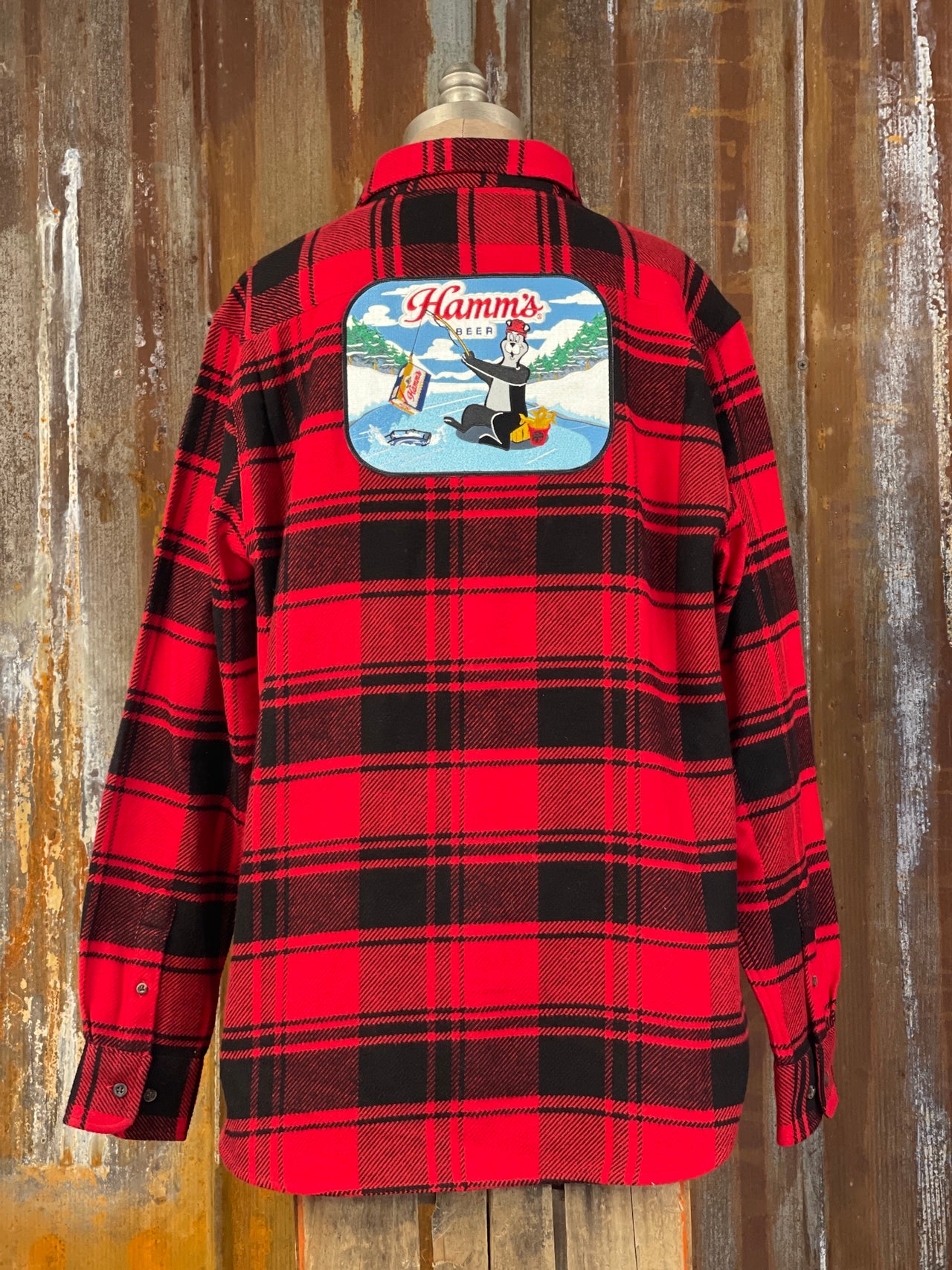 Hamm's ICE FISHING BEAR Heavyweight Brawny Flannel- Red/ Black Plaid