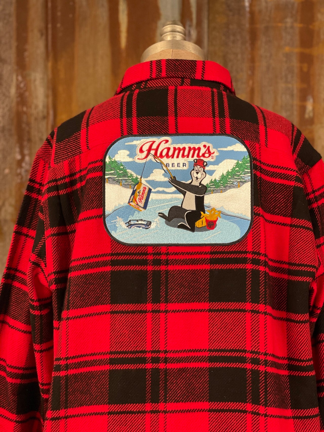 Hamm's ICE FISHING BEAR Heavyweight Brawny Flannel- Red/ Black Plaid