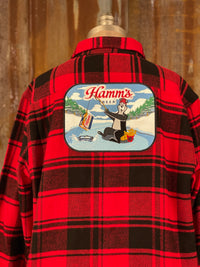 Thumbnail for Hamm's ICE FISHING BEAR Heavyweight Brawny Flannel- Red/ Black Plaid