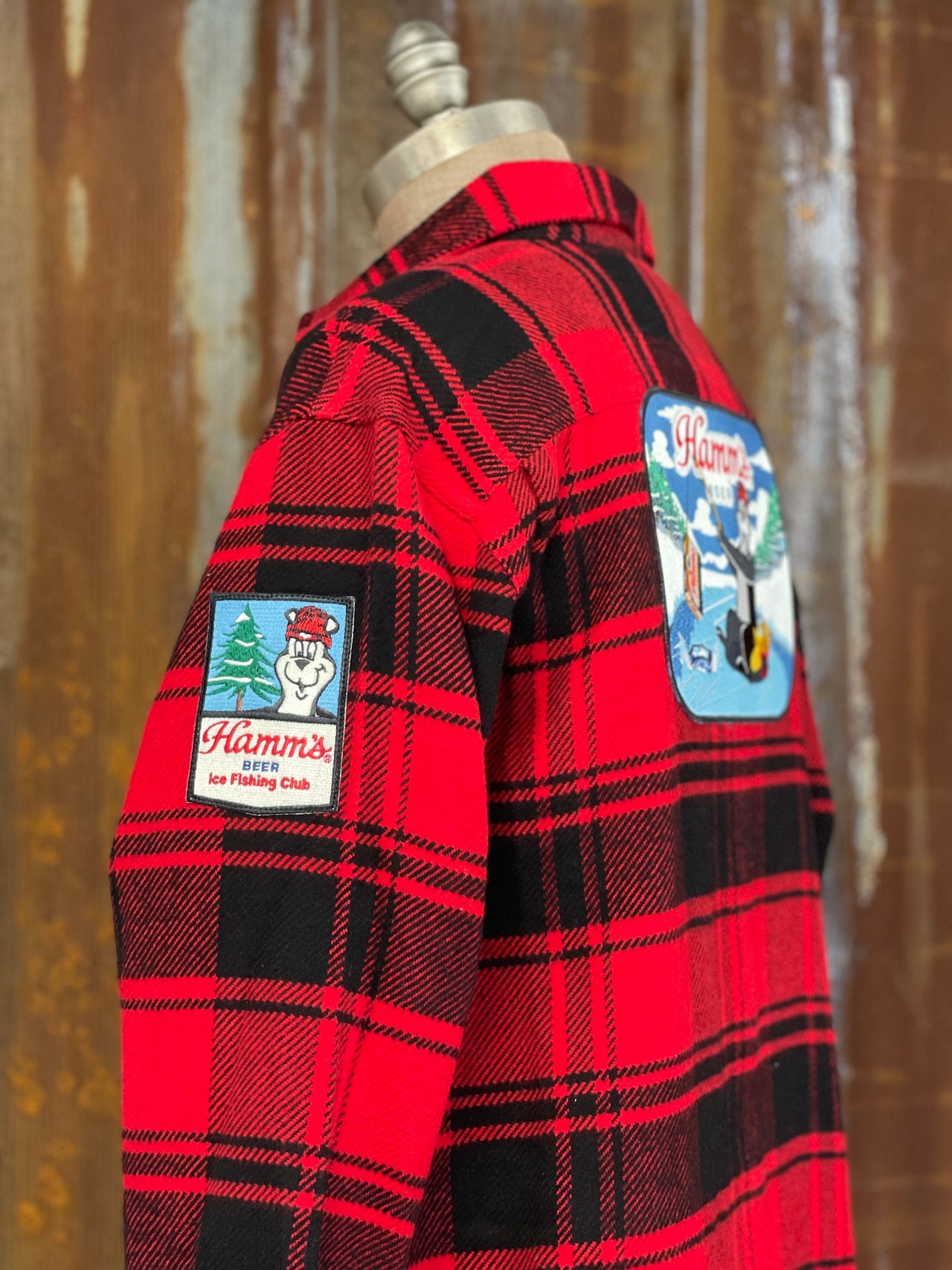 Hamm's ICE FISHING BEAR Heavyweight Brawny Flannel- Red/ Black Plaid