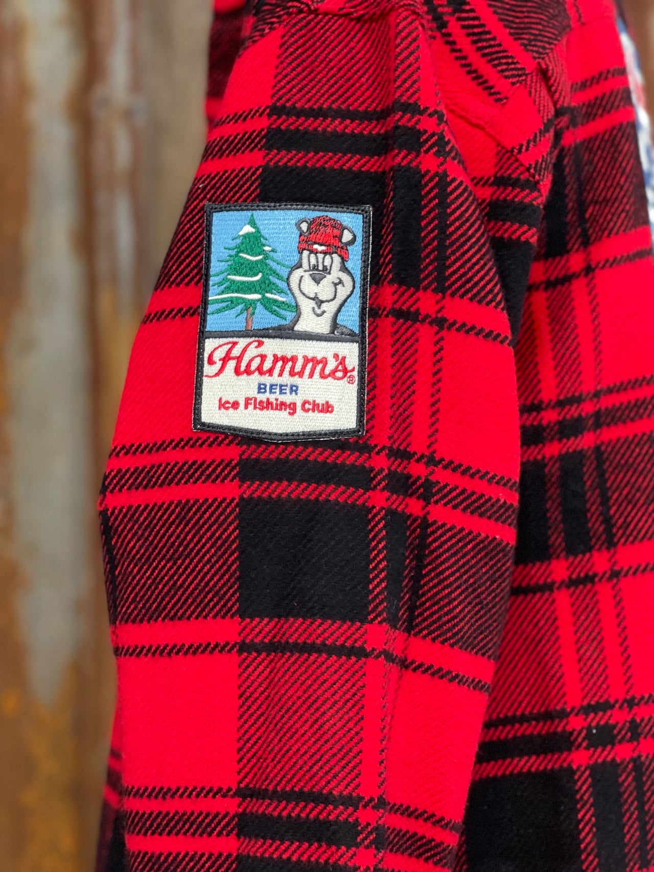 Hamm's ICE FISHING BEAR Heavyweight Brawny Flannel- Red/ Black Plaid