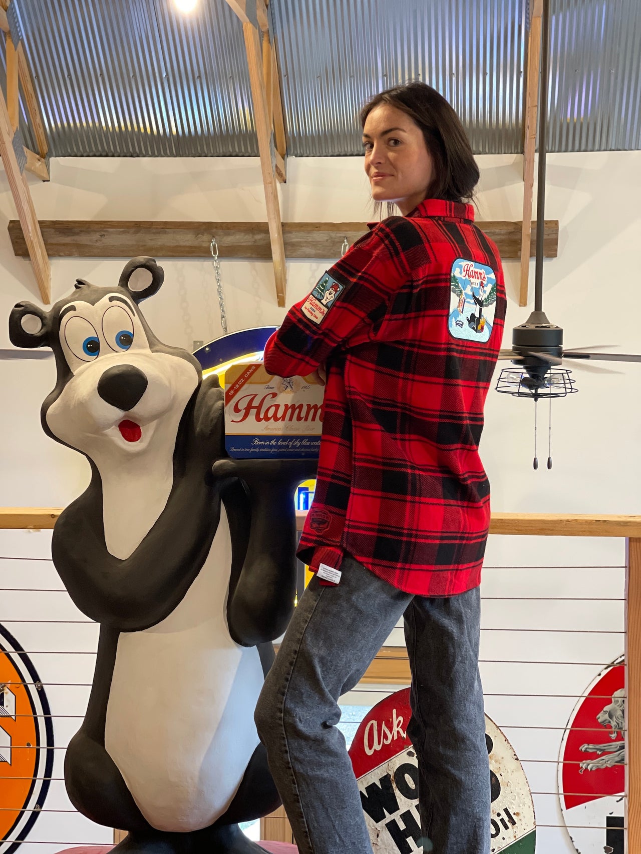 Hamm's ICE FISHING BEAR Heavyweight Brawny Flannel- Red/ Black Plaid