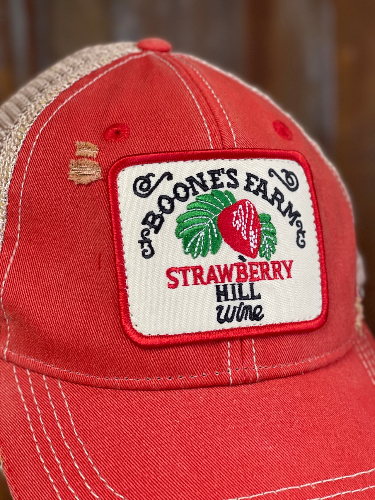 House Party Hat STRAWBERRY Version - Distressed Red Snapback