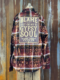 Thumbnail for Blame it on my Gypsy Soul Art Flannel- Distressed Burgundy