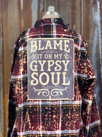 Thumbnail for Blame it on my Gypsy Soul Art Flannel- Distressed Burgundy