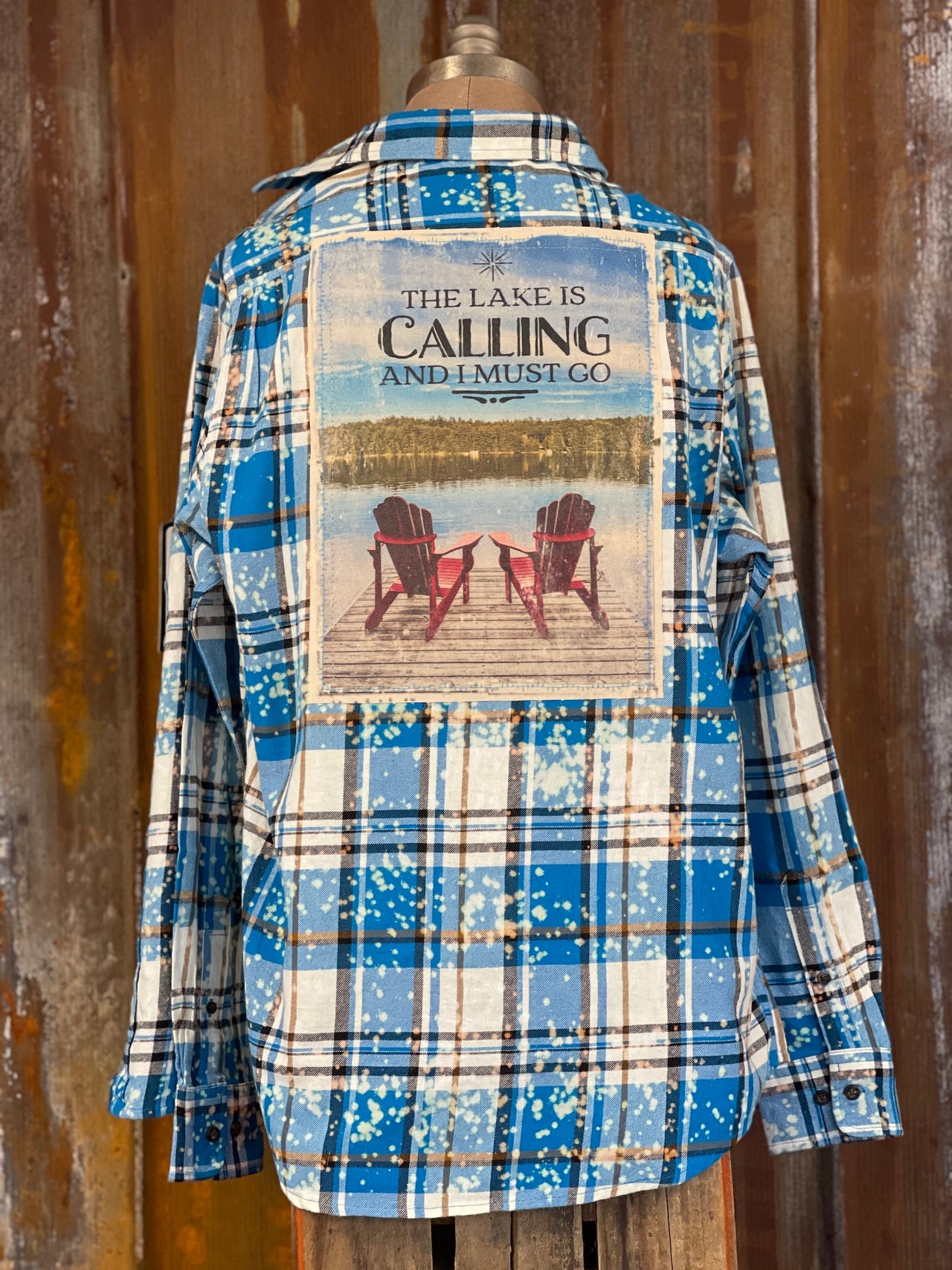 The Lake is Calling and I Must Go Art Flannel- Distressed Lakes Blue