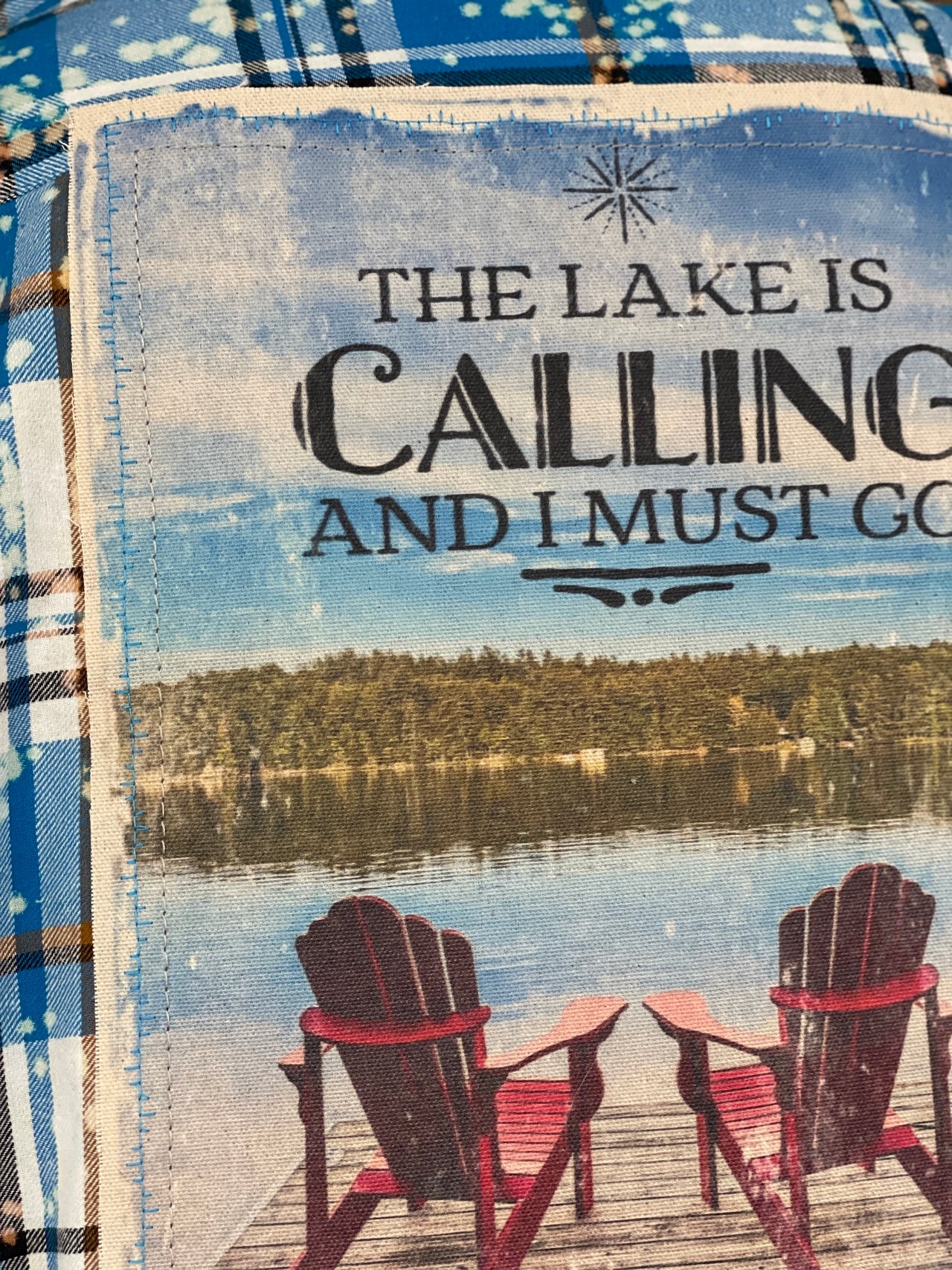 The Lake is Calling and I Must Go Art Flannel- Distressed Lakes Blue