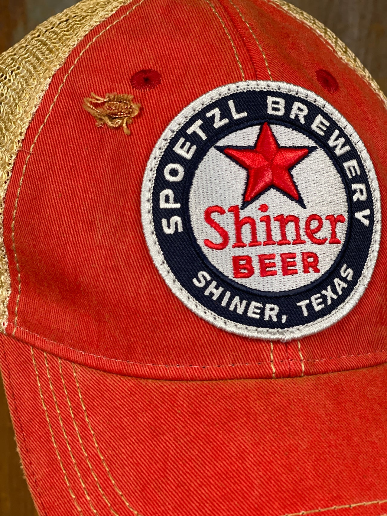 Shiner Beer Logo Hat- Distressed Red Snapback