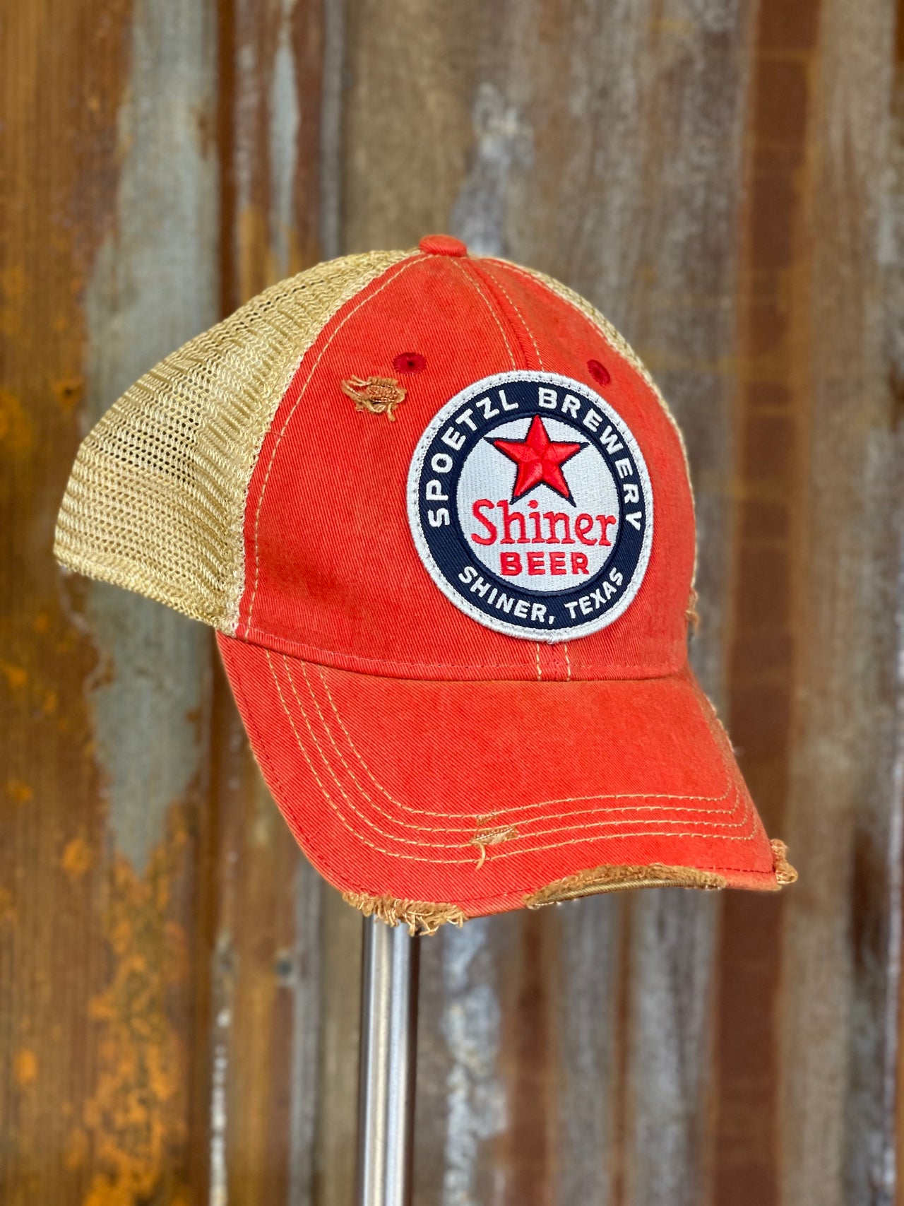 Shiner Beer Logo Hat- Distressed Red Snapback