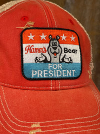 Thumbnail for Hamm's Bear For President Hat- Distressed Red Snapback