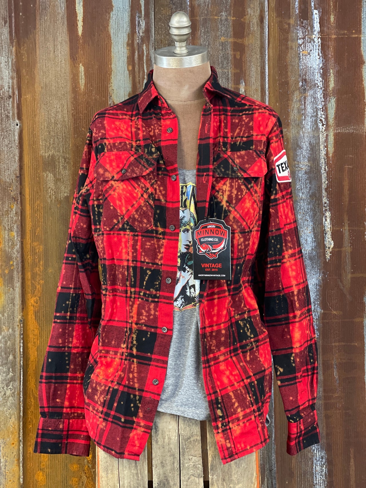 Vintage Gas Station Art Flannel- Distressed Red plaid