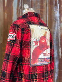 Thumbnail for Vintage Gas Station Art Flannel- Distressed Red plaid