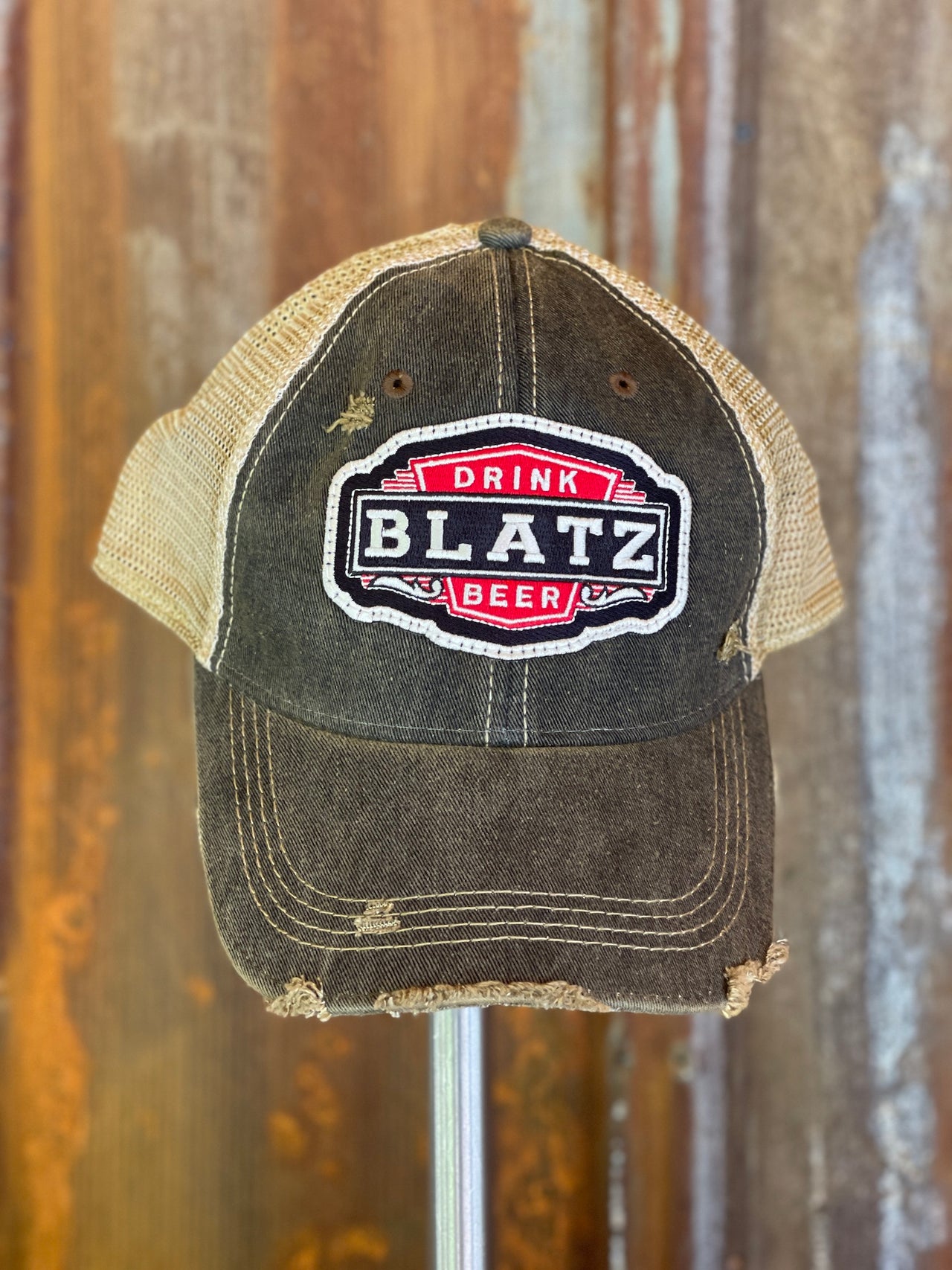 Blatz Beer Retro Logo Hat- Distressed Black Snapback