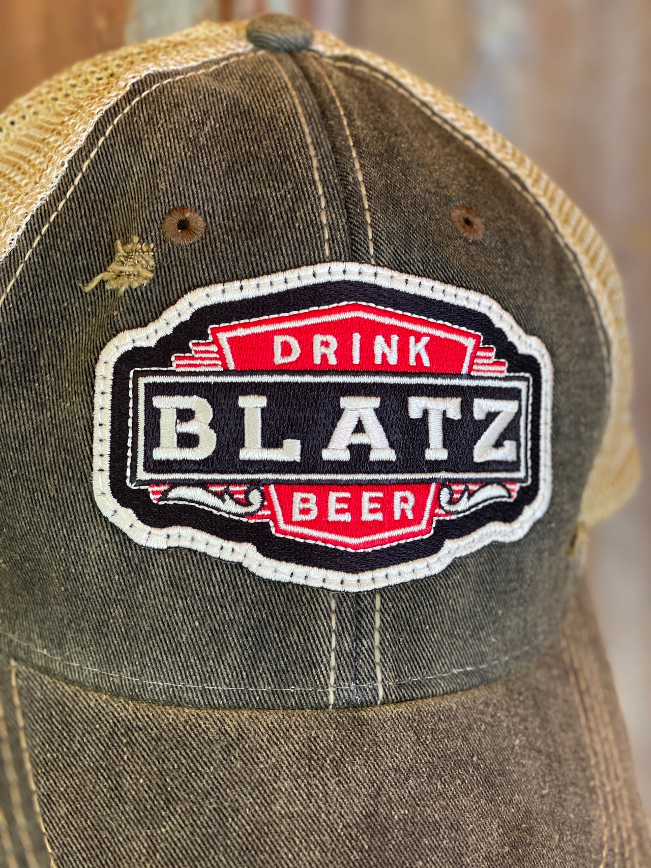 Blatz Beer Retro Logo Hat- Distressed Black Snapback