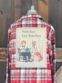 Thumbnail for Snitches Get Stitches Art Flannel Angry Minnow Vintage