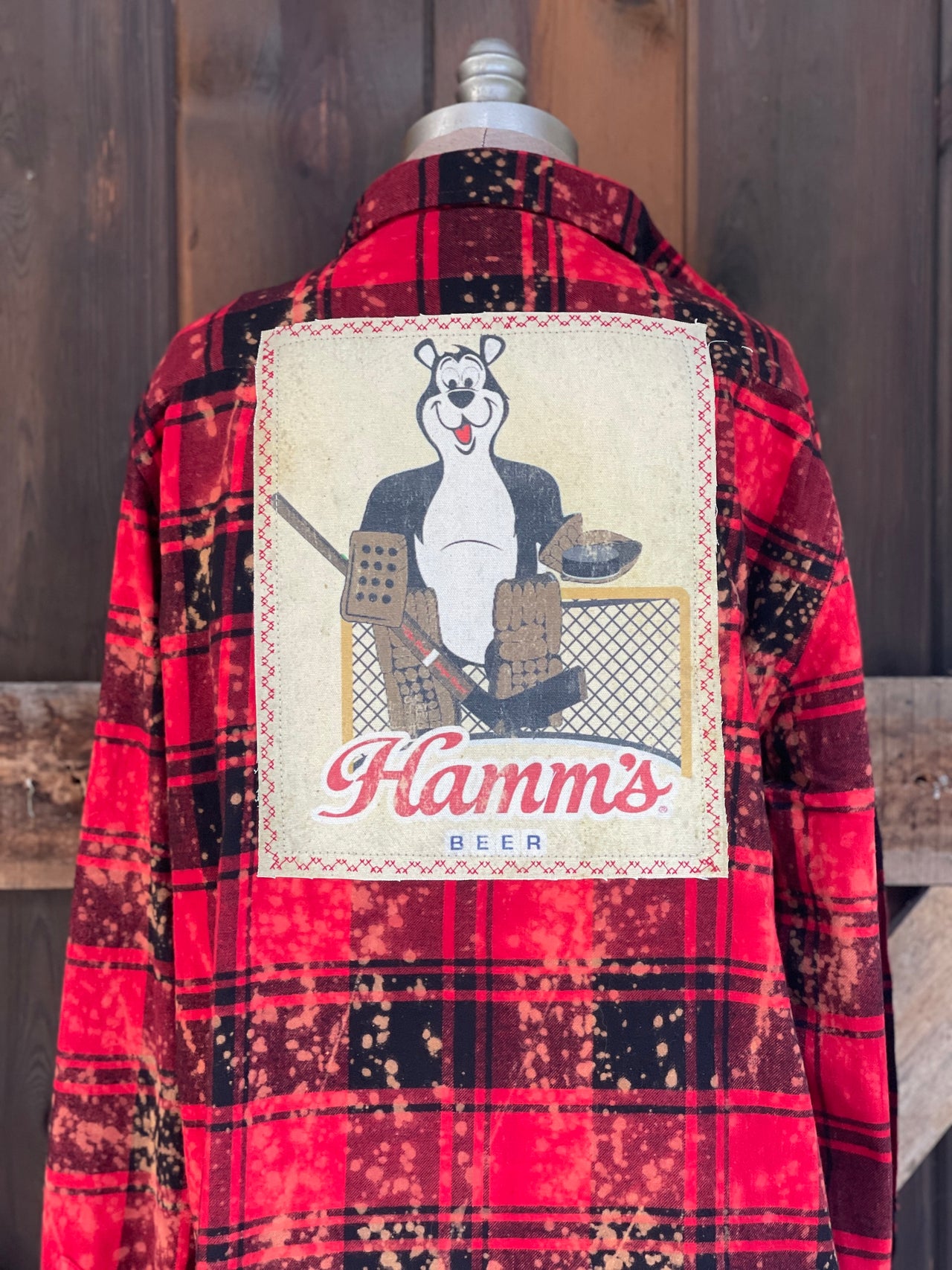 Hamm's GOALIE BEAR Flannel- Distressed Red