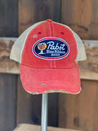 Thumbnail for Ice Cold Pabst Retro Hat- Distressed Red