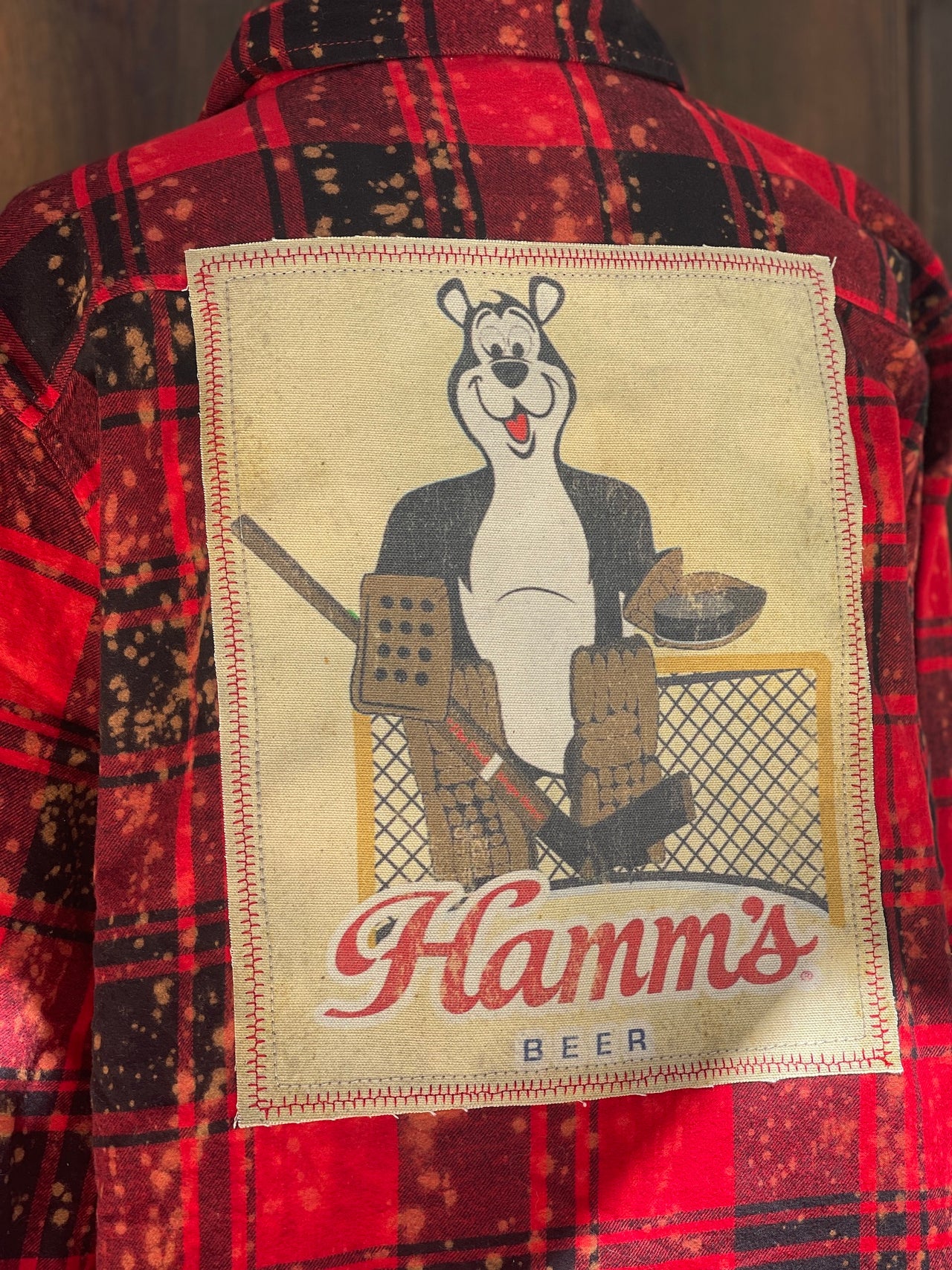 Hamm's GOALIE BEAR Flannel- Distressed Red