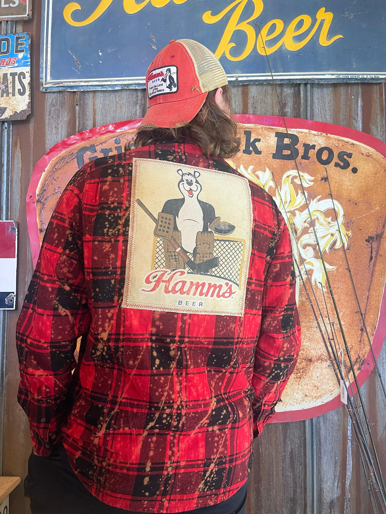 Hamm's GOALIE BEAR Flannel- Distressed Red