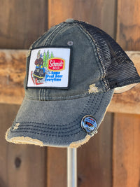 Thumbnail for Schmidt Beer SNOWMOBILE hat- Distressed Carbon Mesh Snapback