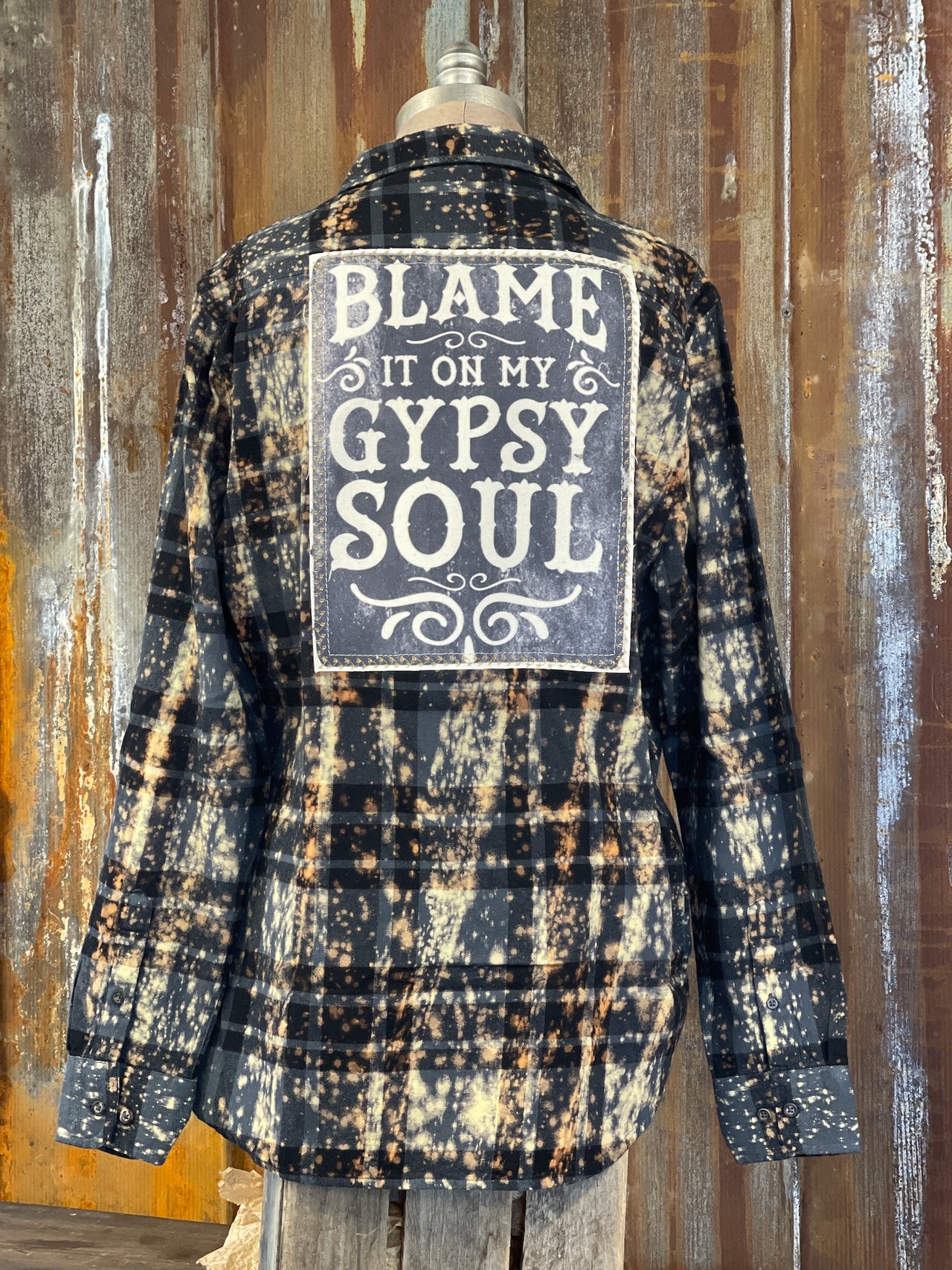 Blame it on my Gypsy Soul Art Flannel- Distressed Black