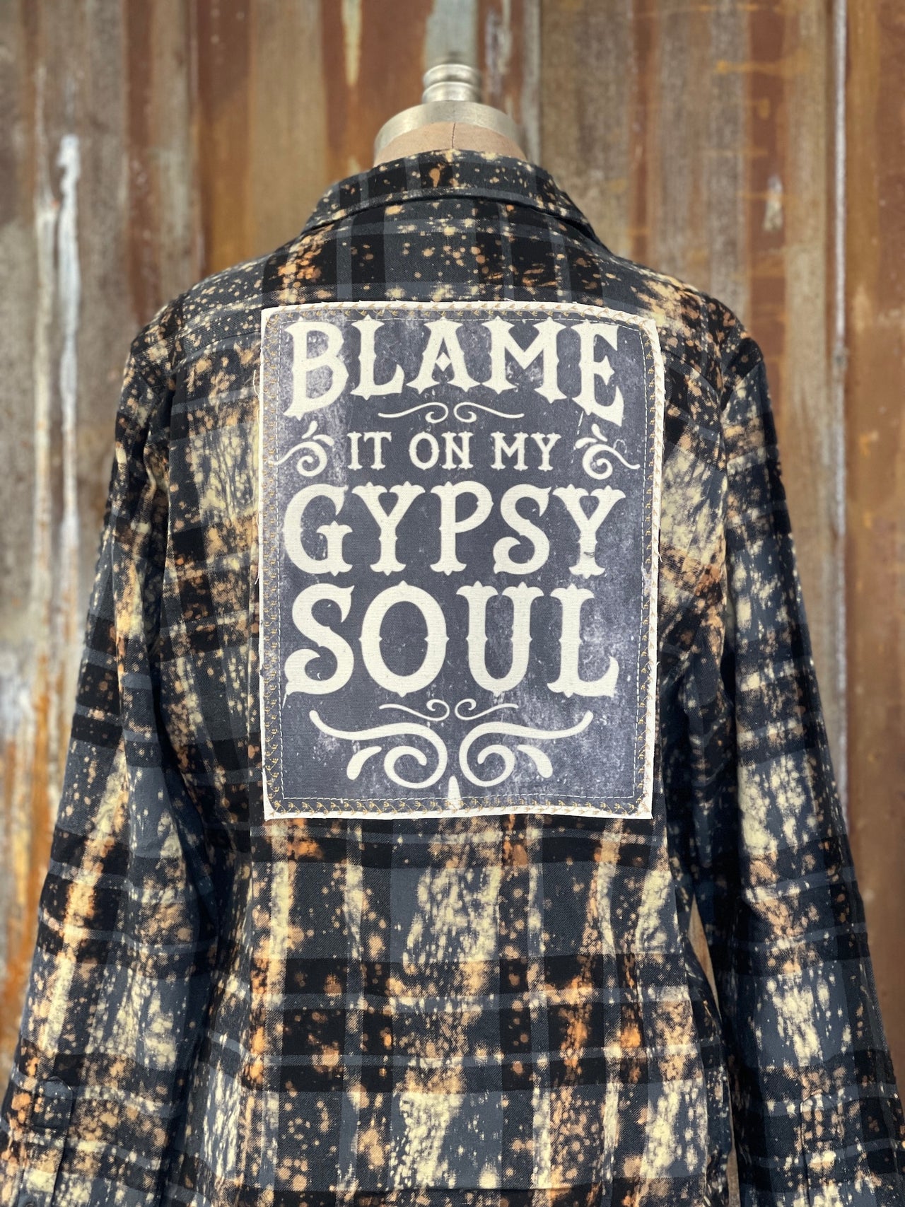 Blame it on my Gypsy Soul Art Flannel- Distressed Black