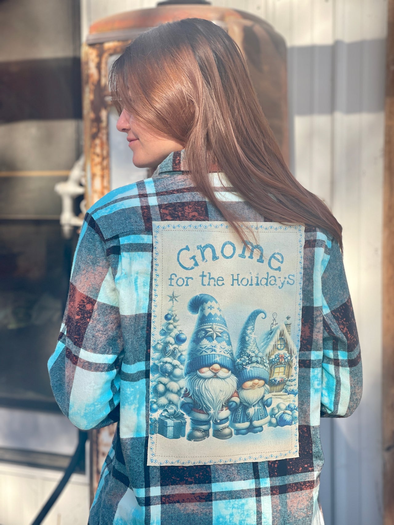 GNOME FOR THE HOLIDAYS Holiday Flannel- Distressed Turquoise