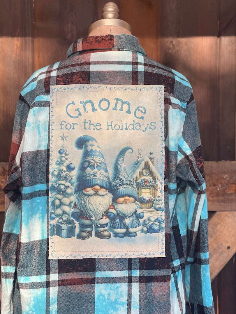 GNOME FOR THE HOLIDAYS Holiday Flannel- Distressed Turquoise